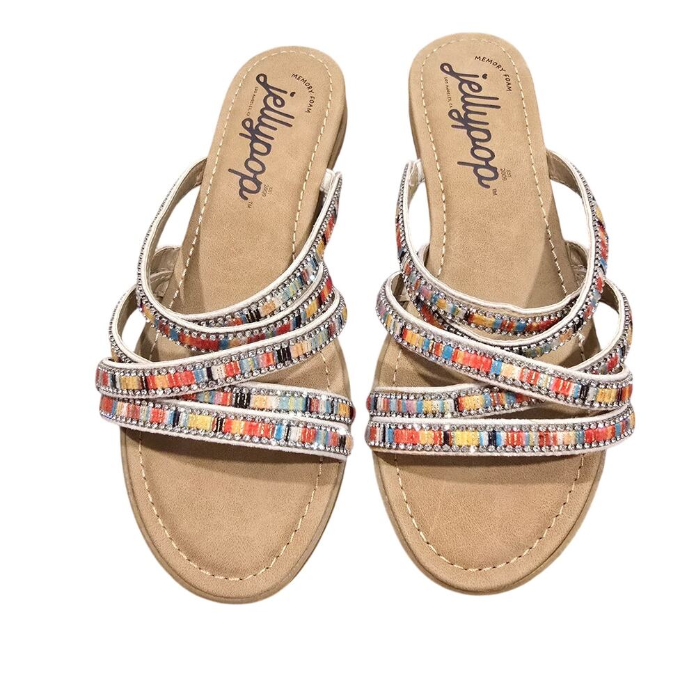 Jellypop Beaded Multi-Color Strappy Slide Sandals